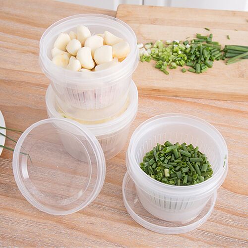 Refrigerator Organizer Box Round Transparent Drain Doublelay