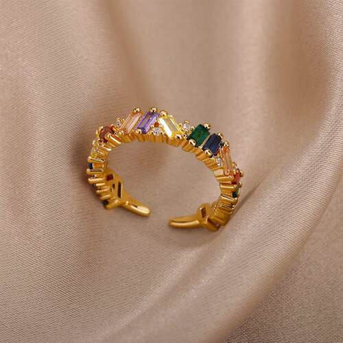 Zircon Crystal Stone Rainbow Rings For Women Stainless Steel