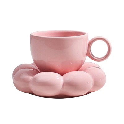 Pink Ceramic Coffee Cup Set Breakfast Flower Cups INS Style