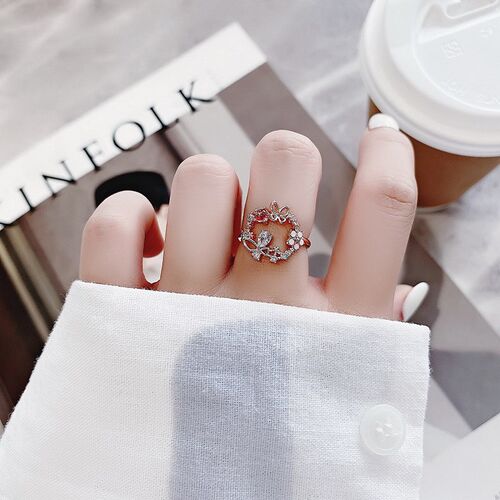New Fashion Crystal Zircon Rings Sweet Flower Leaf Butterfly