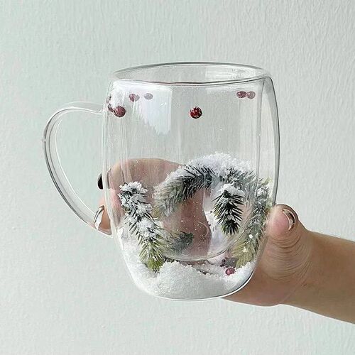 200/350ML Double Wall Clear Glass Cup Christmas Theme Snow s