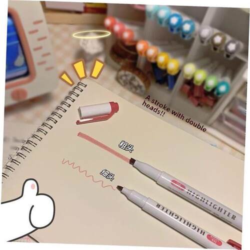 candy color double-headed highlighter marker pen双头荧光笔