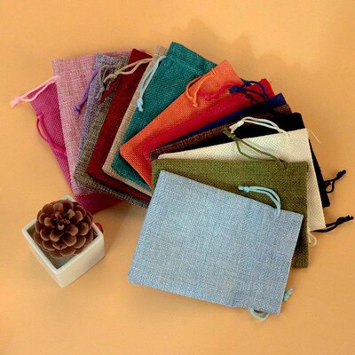 50pc/lot 7x9 9x12 10x14 13x18 15x20cm Jute gift Bags handmad