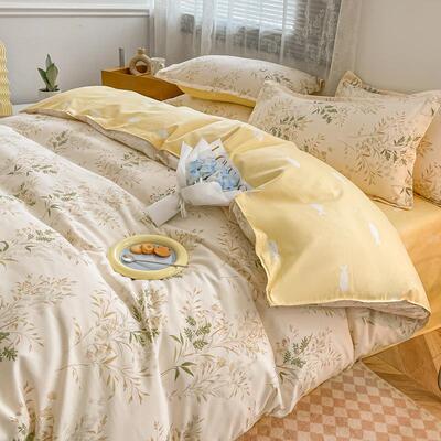 4 pcs bed beddings cotton flat sheet pillowcases sheets set