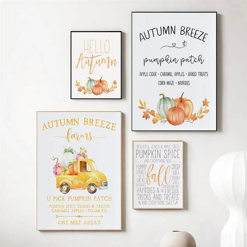 Flower Wreath Pumpkin Truck Canvas Painting Posters and Prin