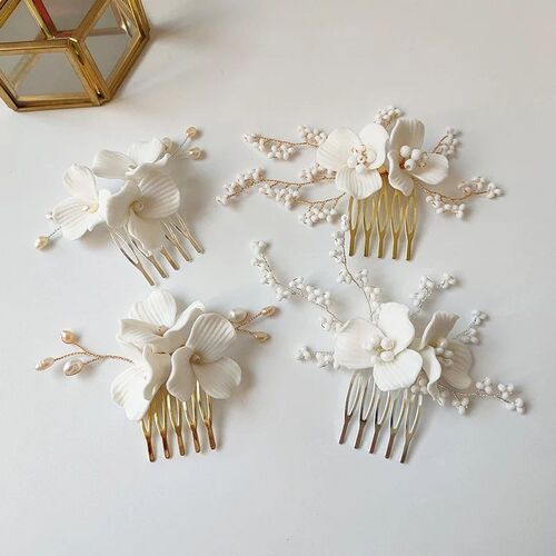 Simple Elegant Ceramic Flower Bridal Headpiece Hair Wreath T