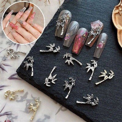 10Pcs 3D Ink Bamboo Alloy Nail Charms Metal Elegant Bamboo