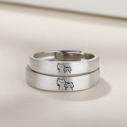 1Pair Kitten Couple Rings Cute Sliver Cat Open Ring For Wome