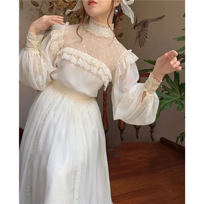 Vintage Cottage Chiffon Gatsby Dress Fairy Woman Chic Romant