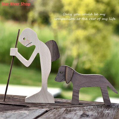 Handmade Wood Dog Decor Sculptures Craft Creative Figurine O