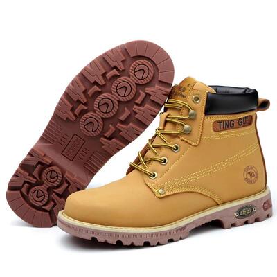 Men Safety Shoes High-top Work Boots Yellow Bottom Anti-smas