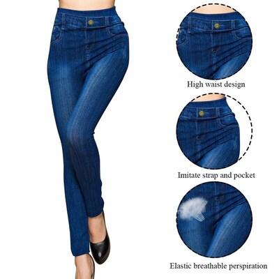 2025 Denim Leggings Womens tton Sretch Tight Seamless Print