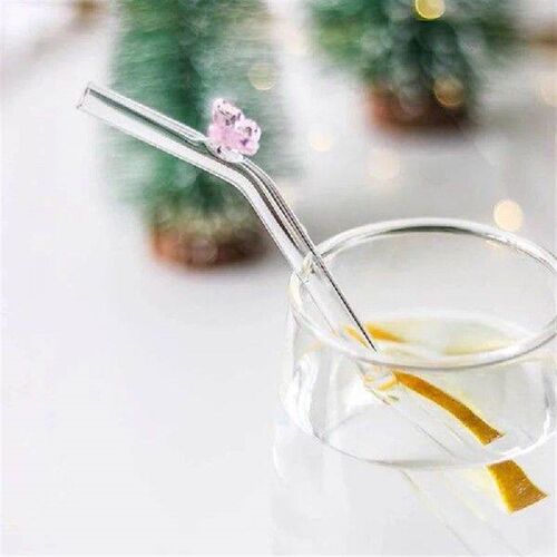 Reusable Glass Straws With Butterfly Eco Friendly Drinking