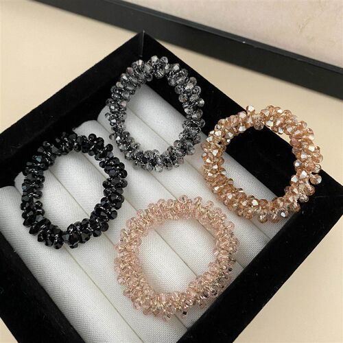 Elegant Crystal Beaded Hair Tie for Women, Versatile High So