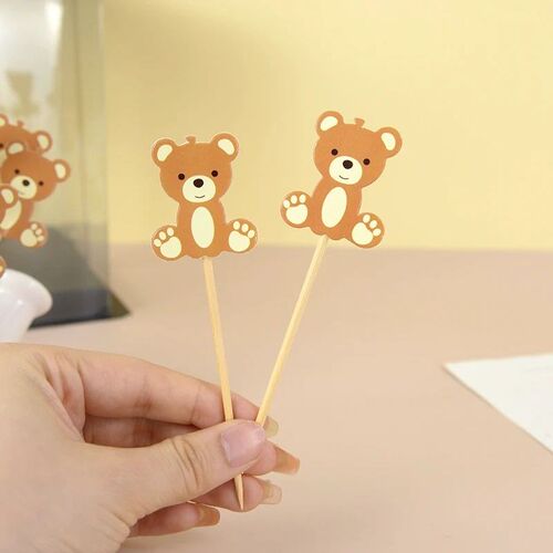 20pcs Cute Bear Food Picks Cake Dessert Toothpicks Fruit For