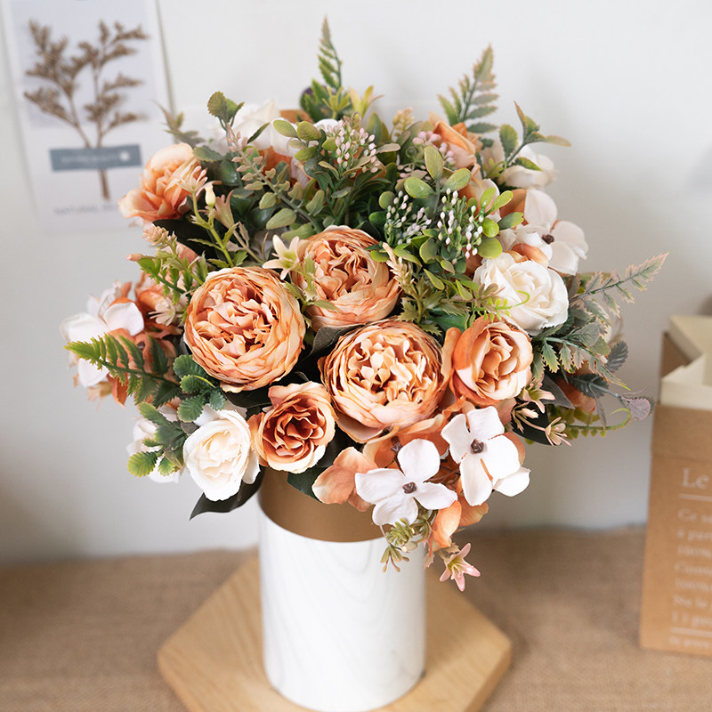 Silk Artificial Rose Flowers Cheap Autumn Decoration White W图片
