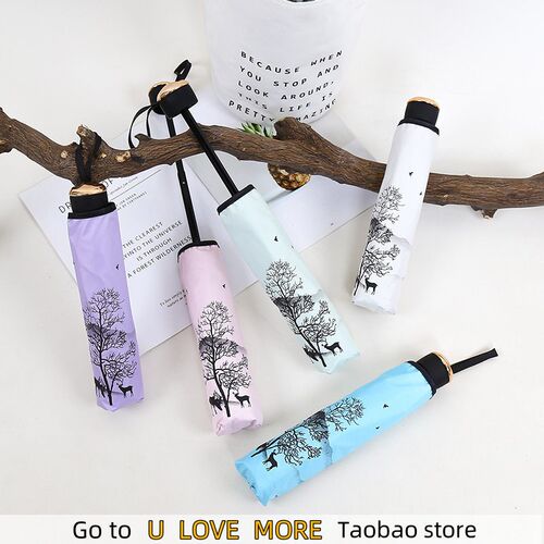 Ink Painting Umbrella ANTI-UV Foldable Umbrella Rain Women C