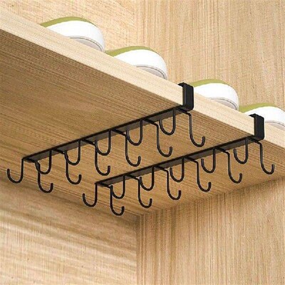 Punch-free Double-row Hooks Kitchen Cupboard Under Shelf