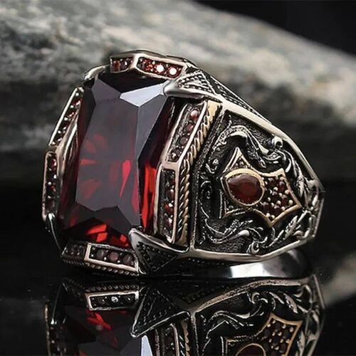 Classic Retro Rainbow Men Rings Silver Color Carving Pattern