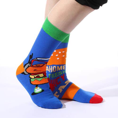 A/B Side Hamburger Fries Beer with Medium Tube Trendy Socks