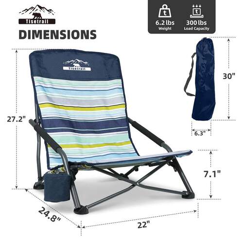 Tisetrail Portable Beach Chair For Adults Low Back Sling Cha