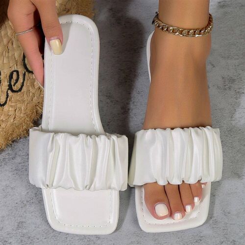 Summer Slippers For Women Pleated Flip Flops Flats 2024 New