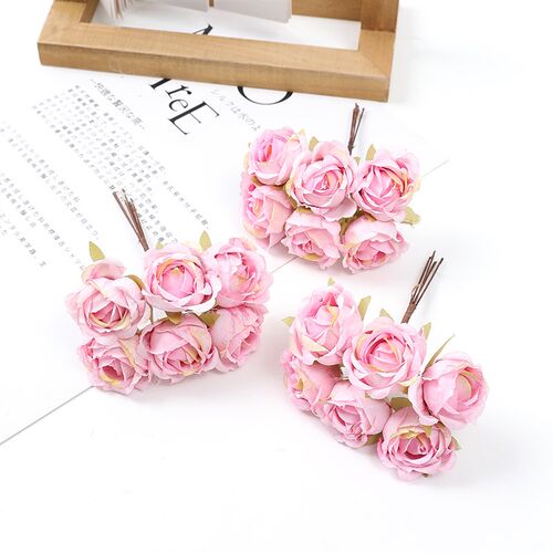 6pcs 4cm Mini Artificial Flower Silk Rose Bouquet Floral Arr