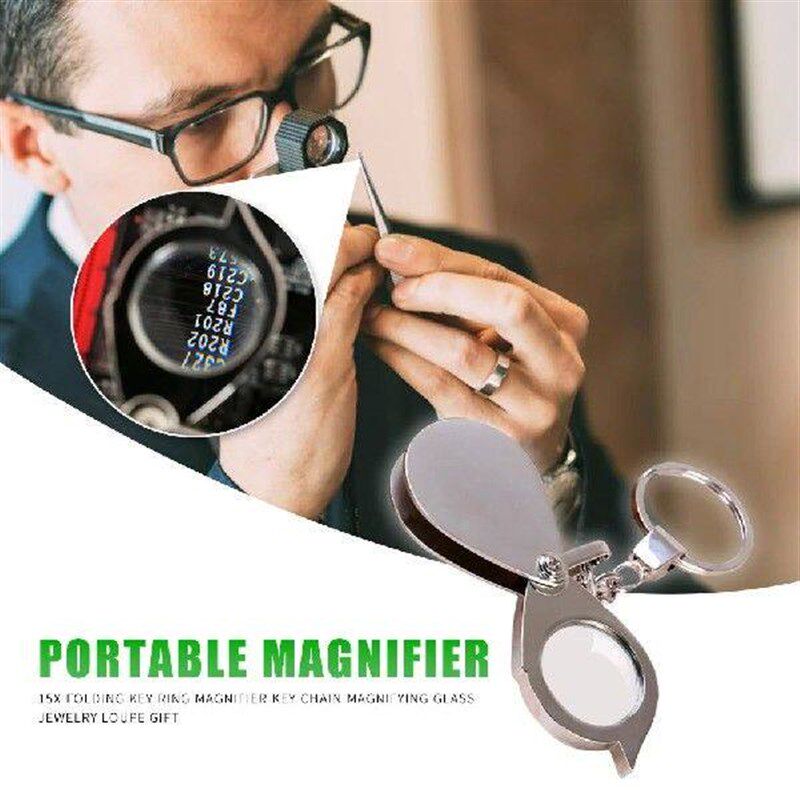 15X Portable Folding Key Ring Mini Magnifier Key Chain - 实物图