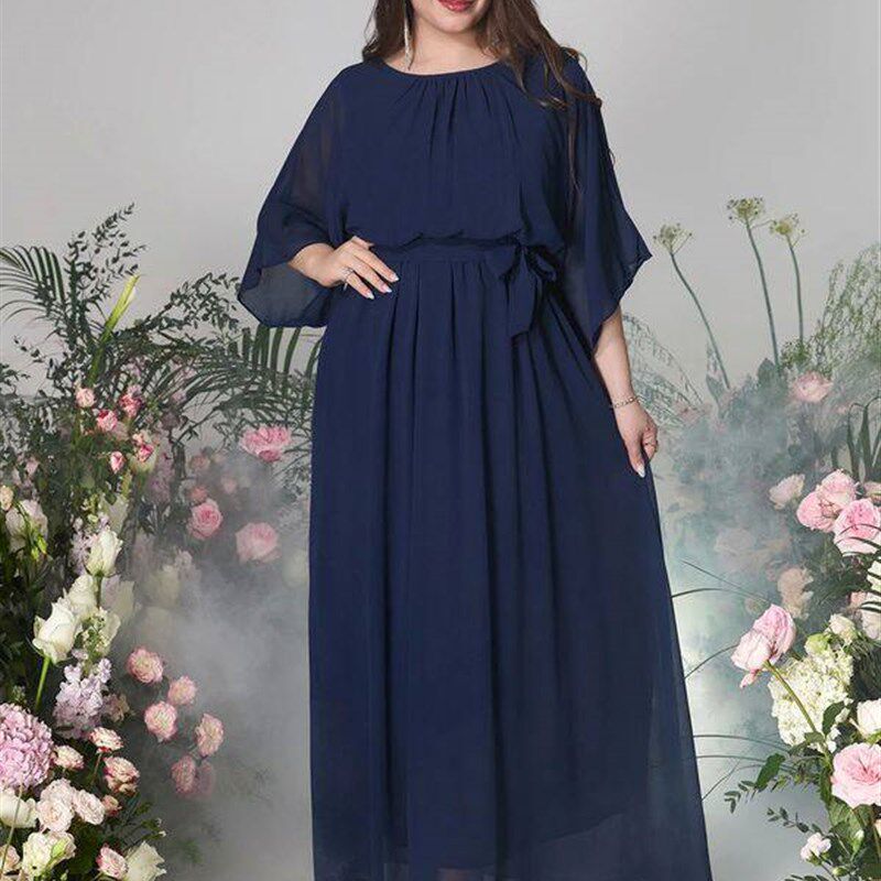 Plus Size Long Dresses Elegant  Loose Half Sleeved Round图片