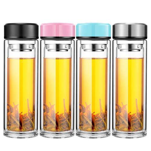 high quality Double glass mens cup tea bottle 玻璃泡茶