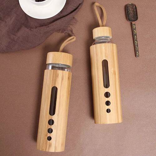Glass Water Bottle with Bamboo Sleeve 500ml Borosilicate Gla