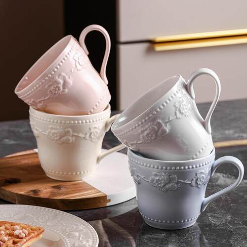 380ml embossed strawberry ceramic mug French breakfast cup