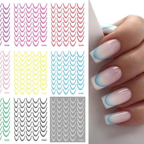 Gradient Color Line Design French Nail Art Stickers Self-Adh