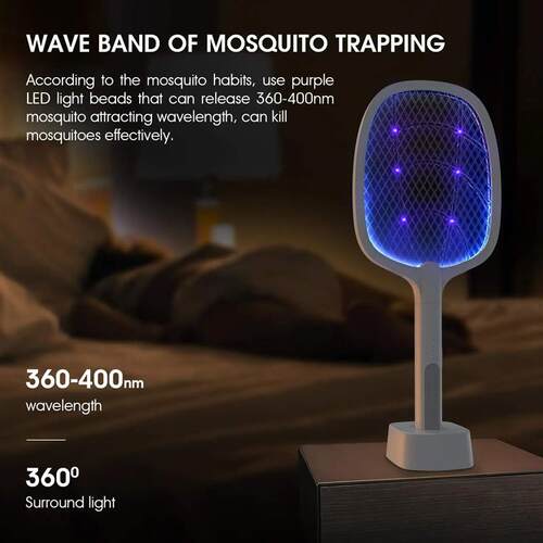 2 in 1 Electric Fly Swatter UV Led Mosquito Killler with Bas