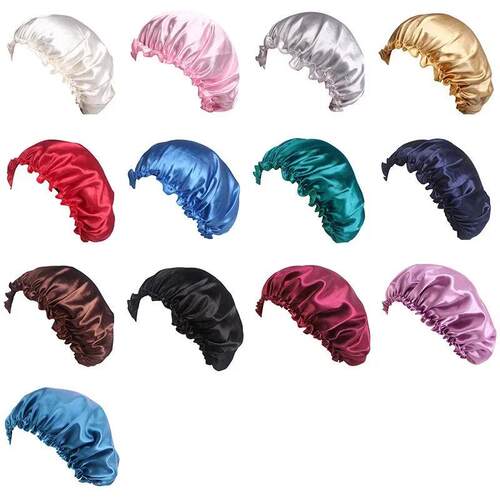 Elastic Band Hair Care Bonnets for Women Solid Color Satin S