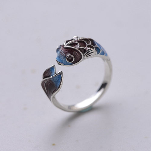 Vintage Lucky Koi Fish Cyprinoid Open Ring For Women Fashion