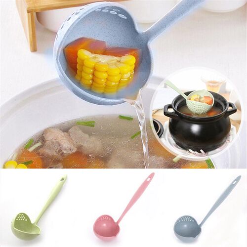 New Soup Spoon Long Handle Kitchen Strainer Solid Color Cook