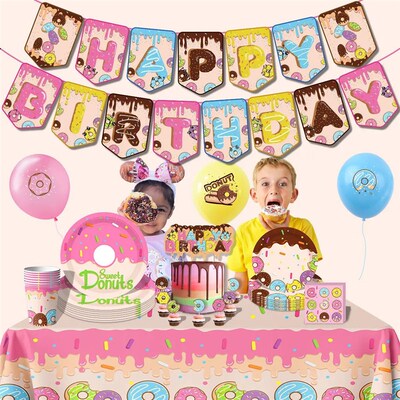 Donut Themed Birthday Party Cutlery Set Paper Cups Tissues F