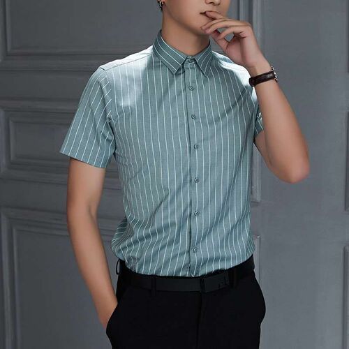 Shirt Mens Summer New Mens Striped Short-sleeved Shirt Men