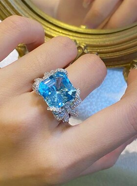High-end artificial aquamarine topaz bow full diamond open r