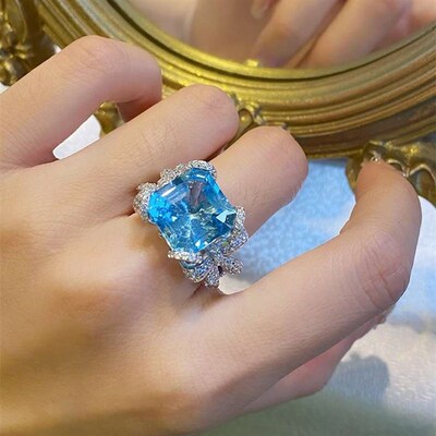 High-end artificial aquamarine topaz bow full diamond open r