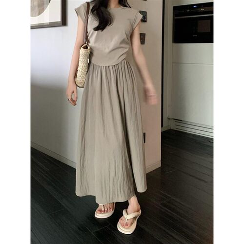 Pleated Mid-length Skirt Womens Vintage High Waist Slimming