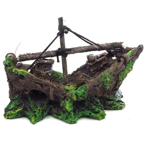 Resin Aquarium Ornament Wreck Sunk Ship Landscape Sailing Bo