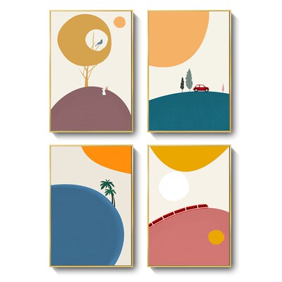 Nordic Simple Cartoon Mural Animal Geometric Color Block Abs