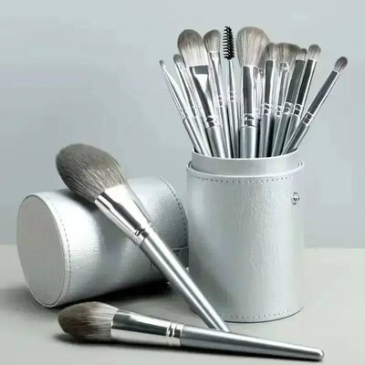 14pcs Gray Highlight Makeup Brush Set Super Soft Hair Facial
