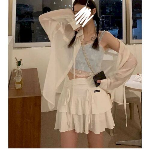 Japanese tank top vest clothes lace navel blue sweet kawaii