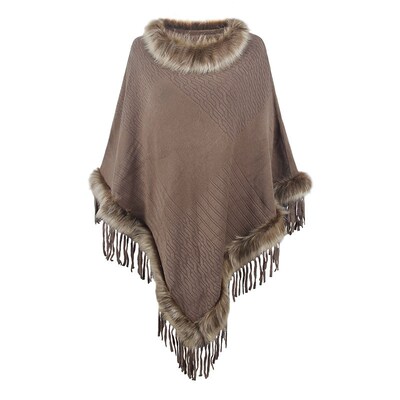 Drizzle Knit Tassel Cape Women 2025 Autumn Winter Solid Colo