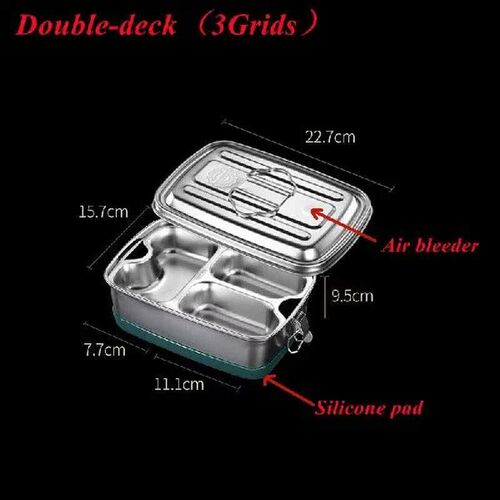 2/3 Grids Stainless Steel Double Layered Lunch Box with