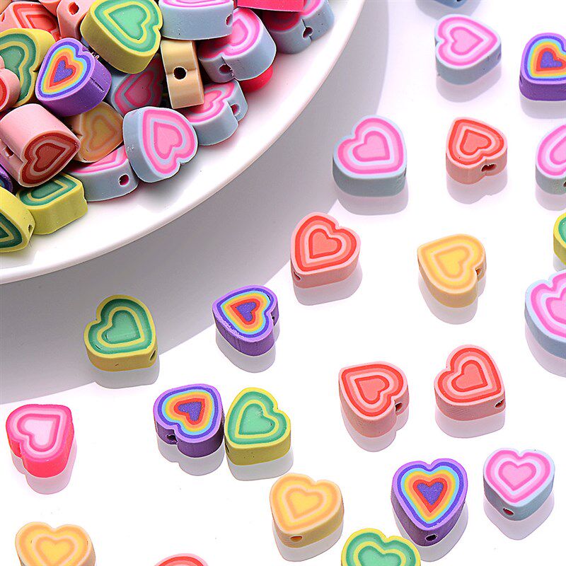30/50/100pcs Colorful Melaleuca Heart Shape Clay Beads Polym