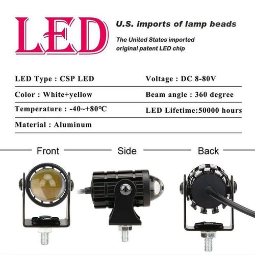 Motorcycle Mini Driving Light Dual Colo for Headlight Auxili